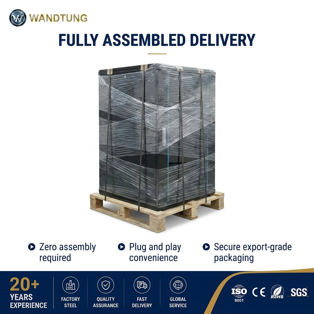 Fully assembled cabinet delivery on pallet