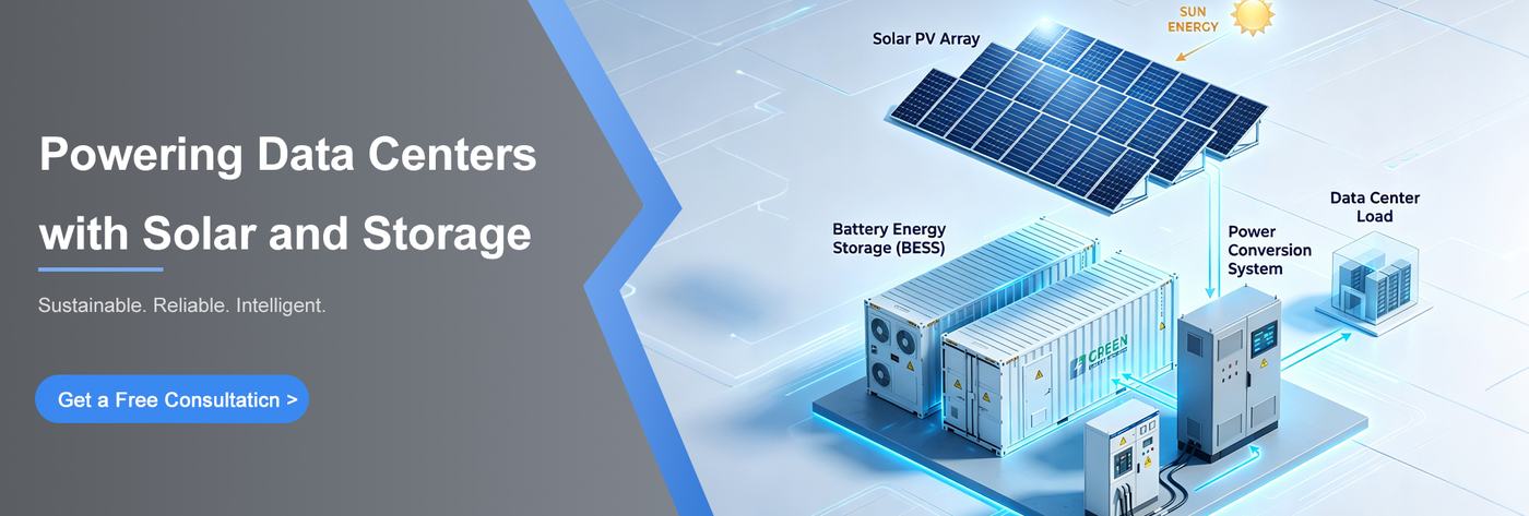Solar panel supplier - solar PV array powering data center with battery storage